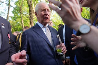 Britain's King Charles III attends a garden party at the British Embassy on day one of King Charles III and Queen Camilla's State Visit to the United States of America
